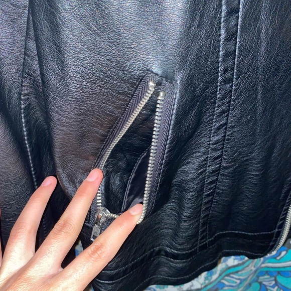 Forever 21 Black Leather Motorcycle Jacket with Notched Lapel - Picture 3 of 5